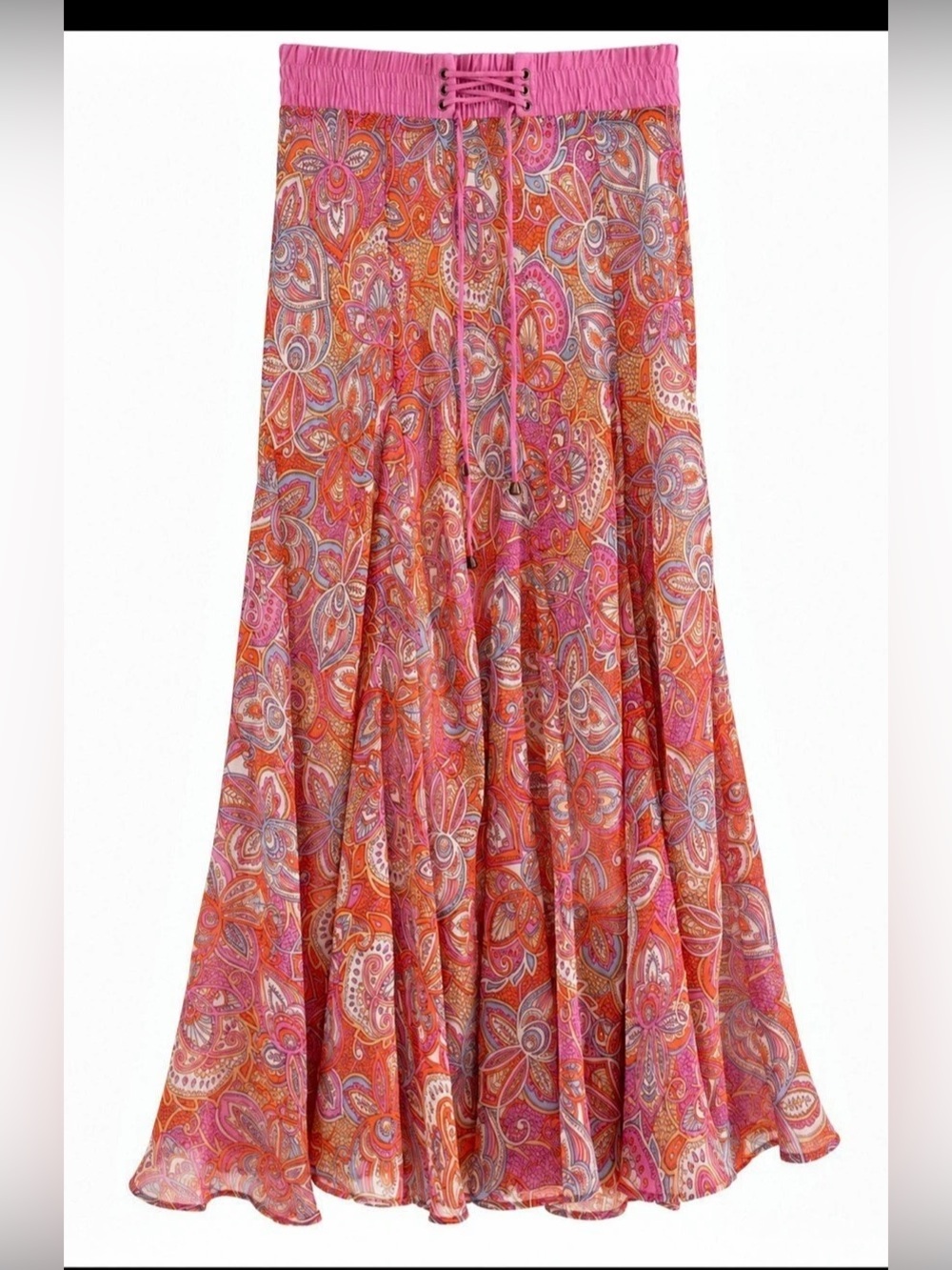 Lapis Paisley Maxi Skirt in Pink & Orange Size Large
